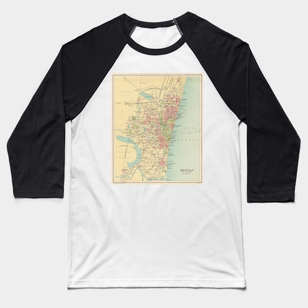 Vintage Map of Madras India (1909) Baseball T-Shirt by Bravuramedia